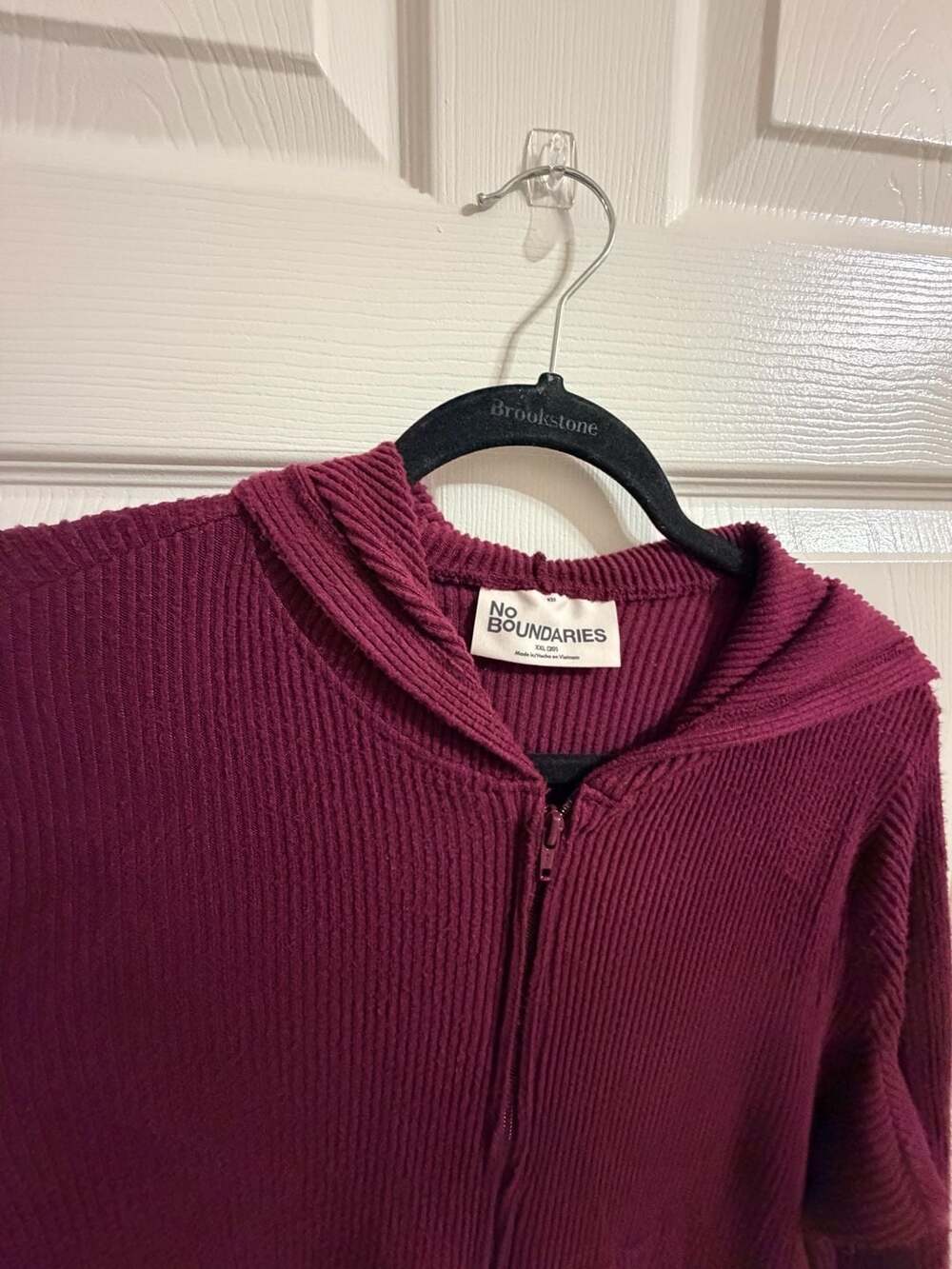 No Boundaries Ribbed Zip Hoodie Set Size XXL Burgundy